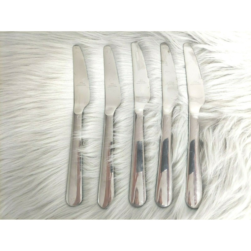 Lot of 5 IKEA Stainless Steel Knives Knife‎ Rounded Handle 8 1/4" long